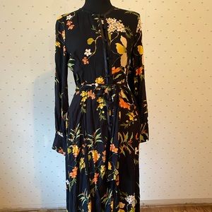 Zara Midi Belted Floral Dress with Pockets Small